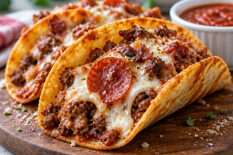 Meat Lovers Pizza Tacos, ready to serve