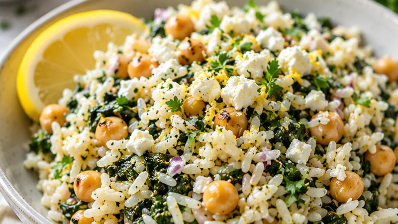 Mediterranean Greek Rice with Spinach and Chickpeas