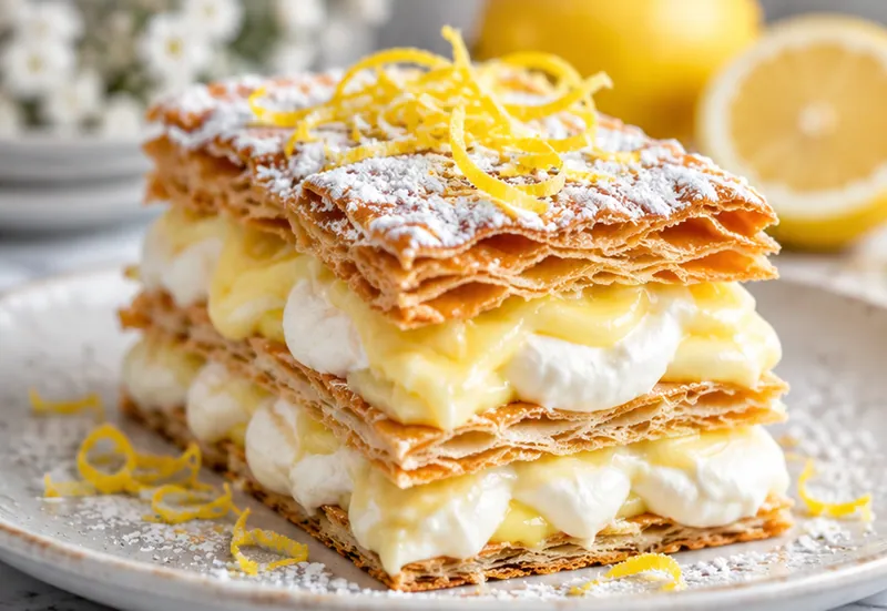 Millefeuille with Yogurt and Lemon Cream, ready to serve