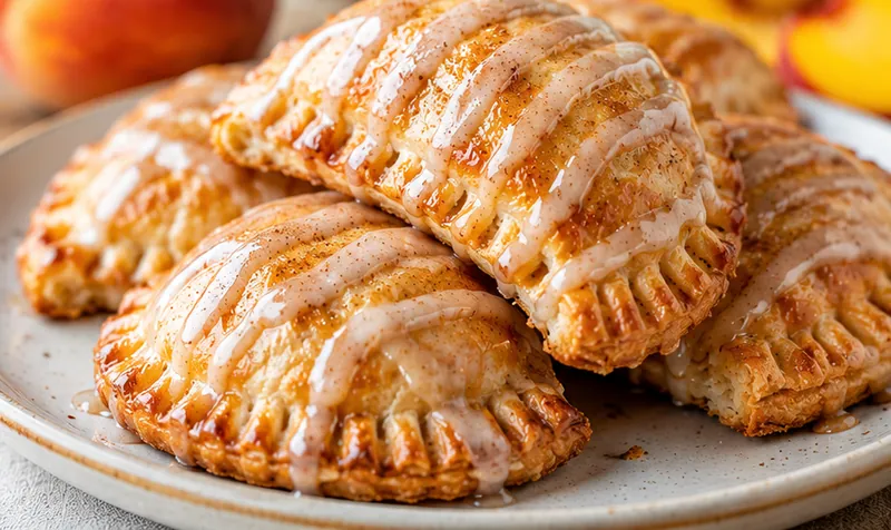 Mini Peach Hand Pies with Cinnamon Glaze, ready to serve