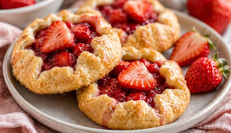 Mini Strawberry Galettes (Rustic Hand Pies), ready to serve