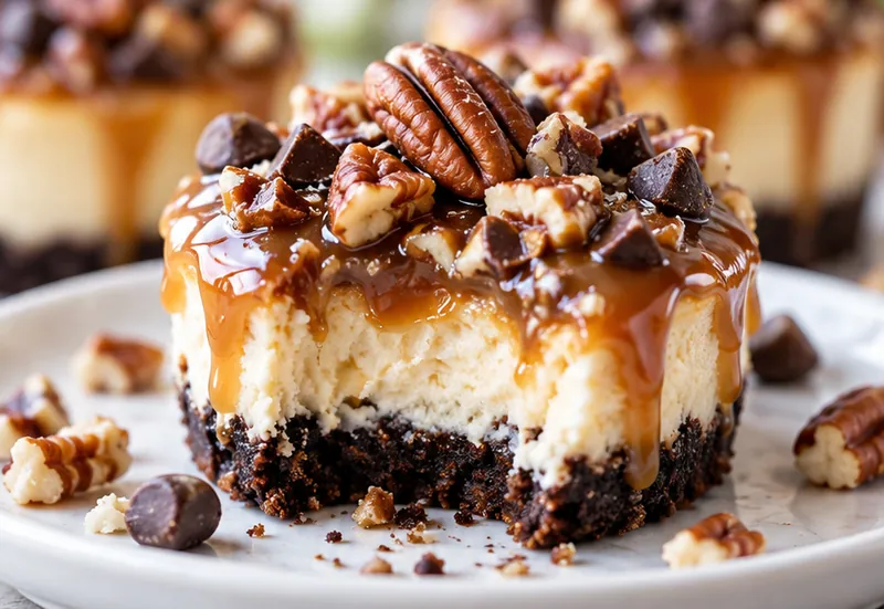 Mini Turtle Cheesecakes, ready to serve