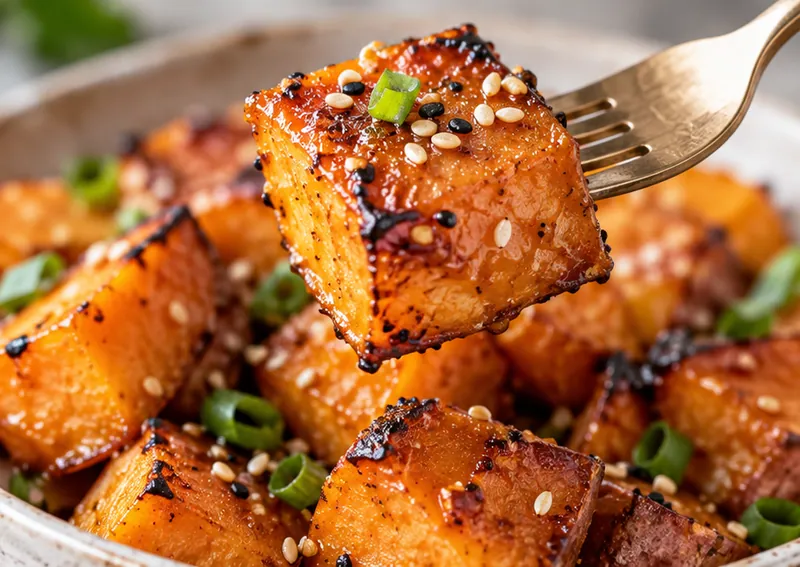 Miso Butter Sweet Potatoes, ready to serve