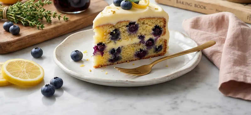 Moist and Soft Lemon Blueberry Cake, ready to serve