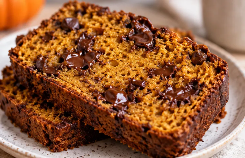 Moist Pumpkin Loaf with Chocolate Chips, ready to serve