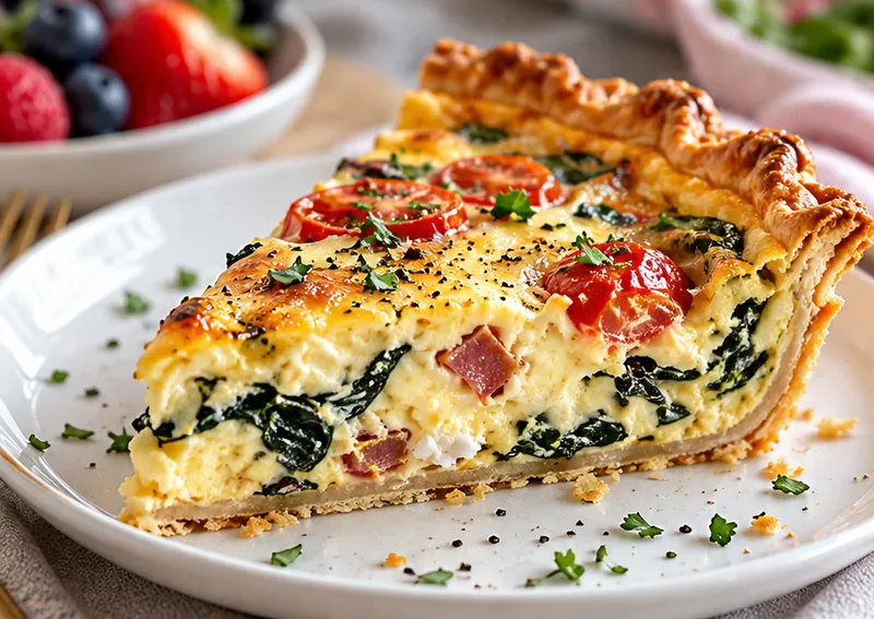 Mother's Day Brunch Quiche, ready to serve