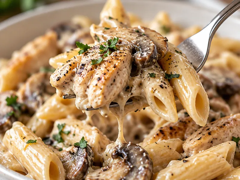 Mushroom Chicken Pasta Recipe, ready to serve