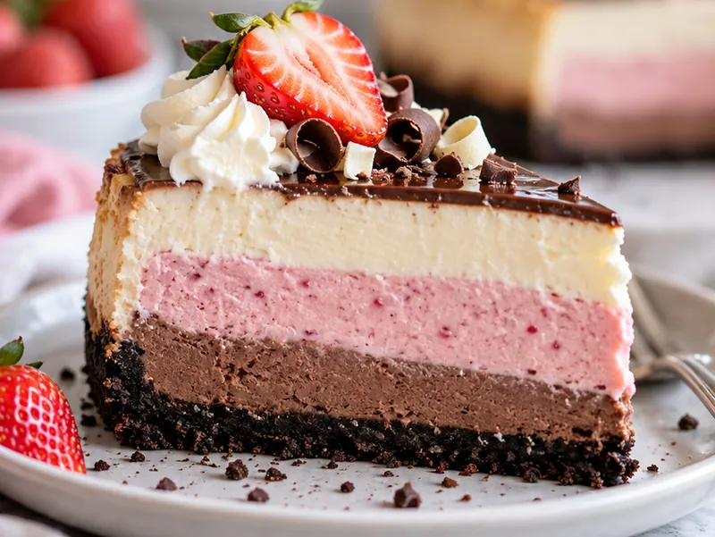 Neapolitan Cheesecake Recipe, ready to serve