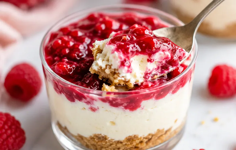 No-Bake Raspberry Cheesecake Cups, ready to serve