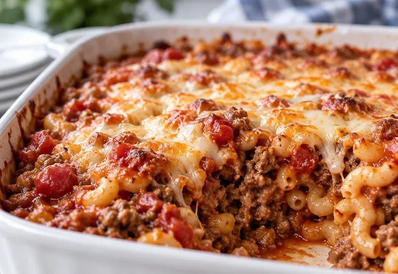 Old Fashioned Red Hotdish Recipe, ready to serve