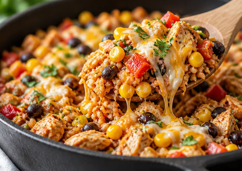 One Pan Chicken Burrito Bowl Recipe, ready to serve