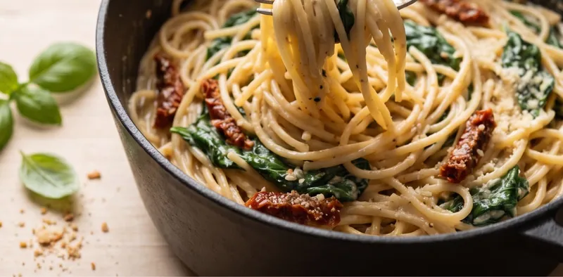 One-Pot Creamy Spaghetti for Quick Weeknight Dinners, ready to serve