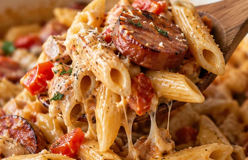 One Pot Kielbasa Pasta Recipe, ready to serve