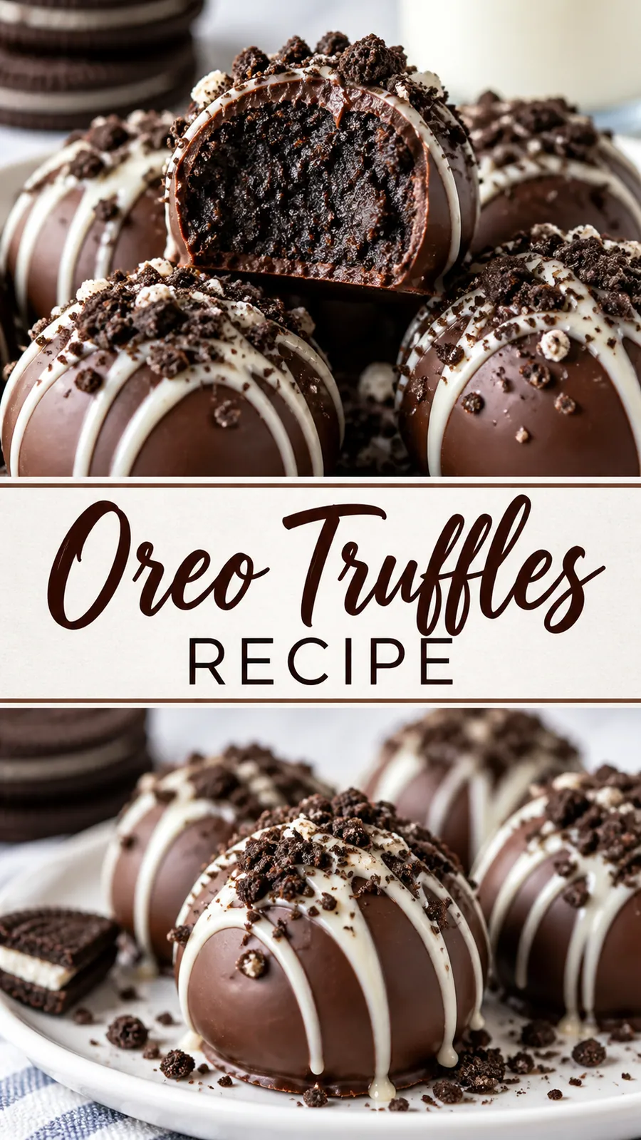 Pinterest image for Oreo Truffles Recipe, with two photos of the recipe