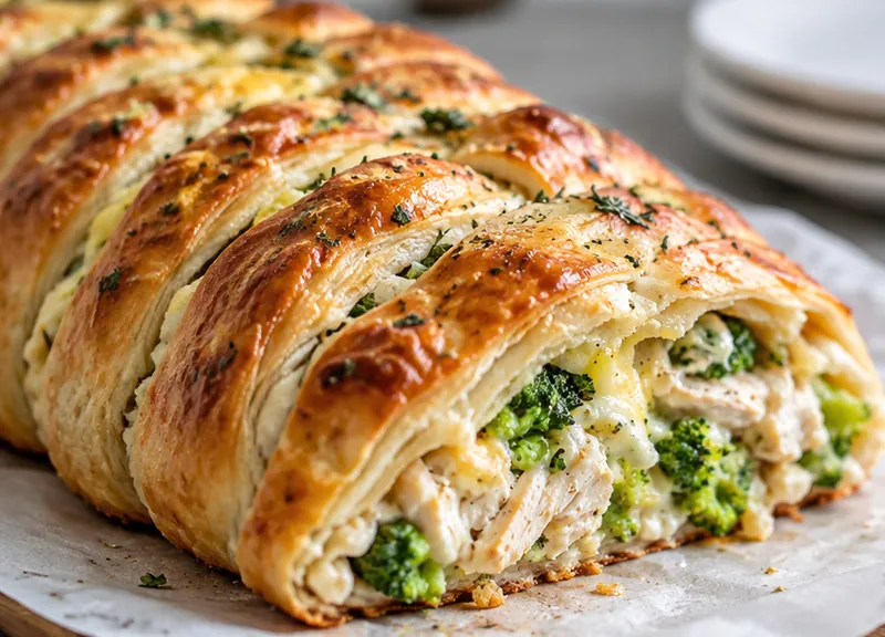 Pampered Chef Chicken Broccoli Braid Recipe, ready to serve