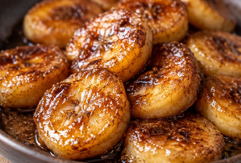 Pan Fried Cinnamon Bananas, ready to serve