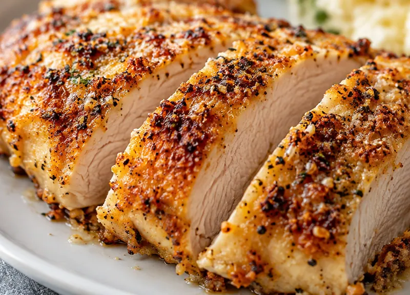 Parmesan Crusted Chicken Recipe, ready to serve