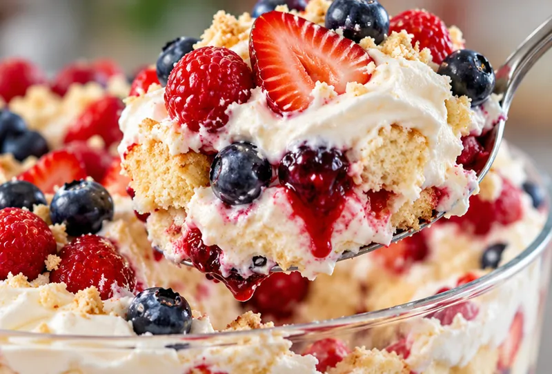 Patriotic Berry Trifle, ready to serve