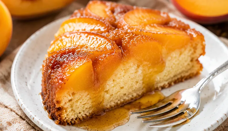 Peach Upside-Down Cake for Summer Celebrations, ready to serve