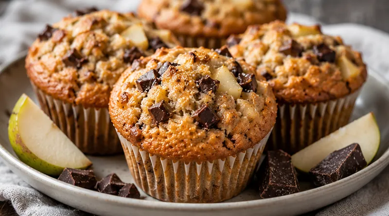 Pear and Chocolate Muffins, ready to serve