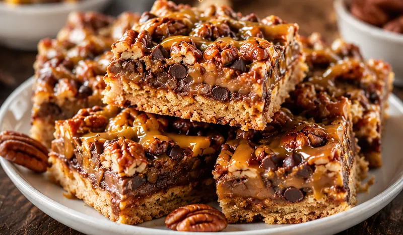 Pecan Turtle Bars Recipe, ready to serve