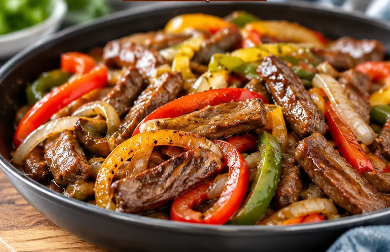 Pepper Steak with Bell Peppers and Onion, ready to serve