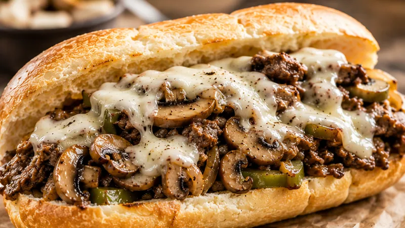 Philly Cheese Steak Sandwich with Mushrooms