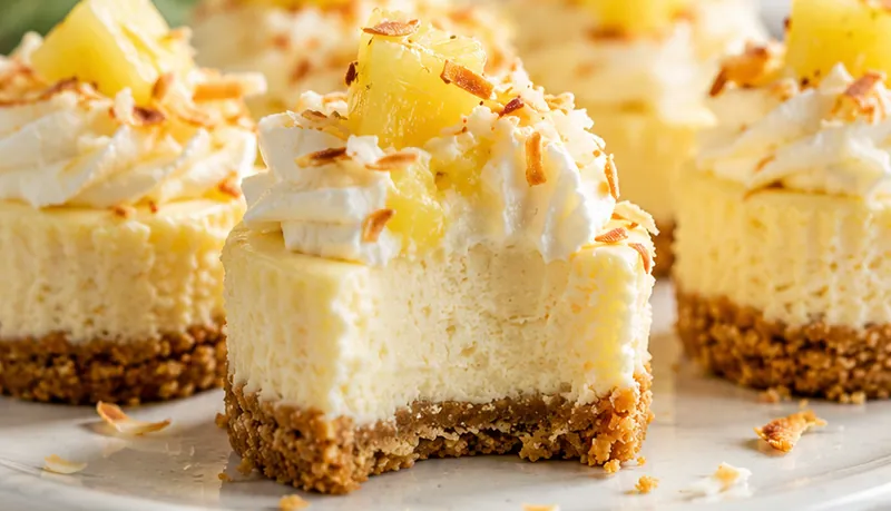 Piña Colada Cheesecake Bites, ready to serve