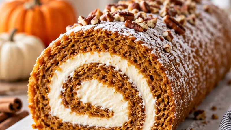 Pumpkin Roll Cake with Cream Cheese Filling