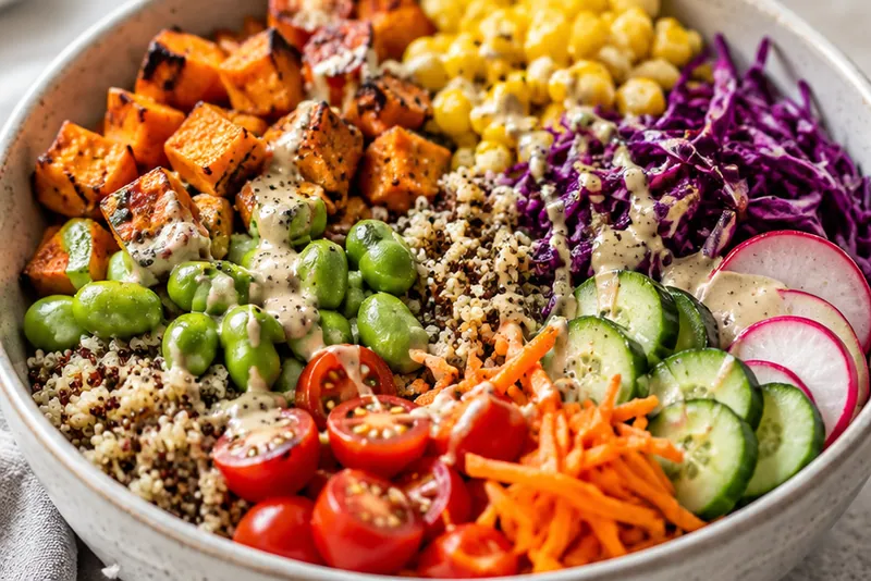 Rainbow Veggie Bowl Recipe, ready to serve