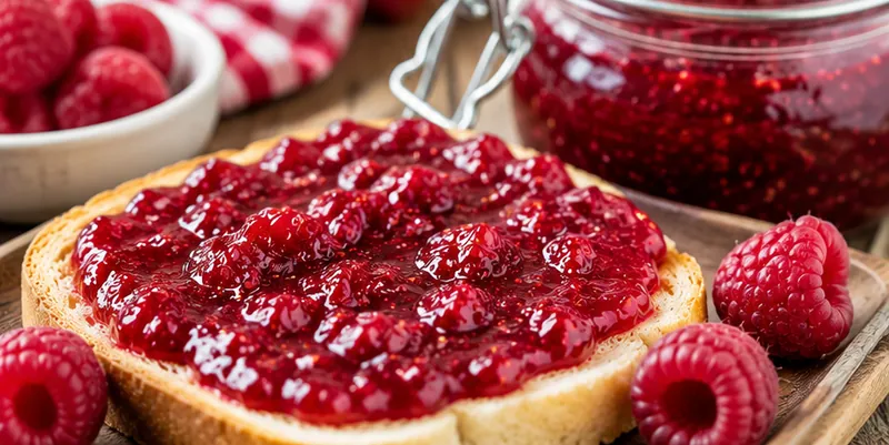 Raspberry Jam Without Pectin, ready to serve