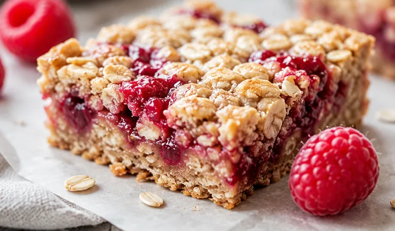 Raspberry Oatmeal Breakfast Bars, ready to serve