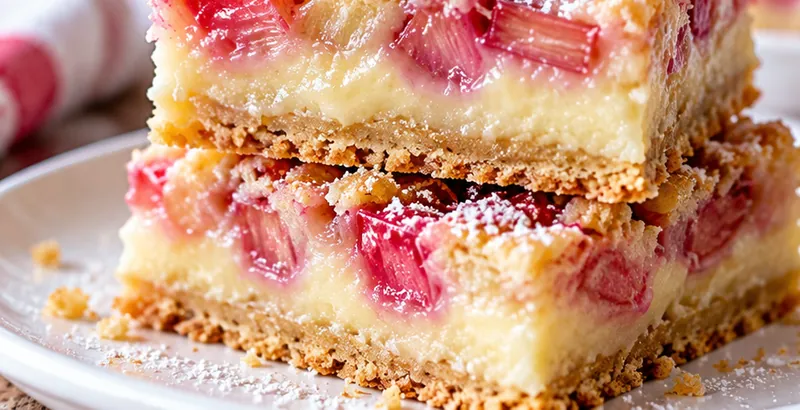 Rhubarb Custard Bars, ready to serve