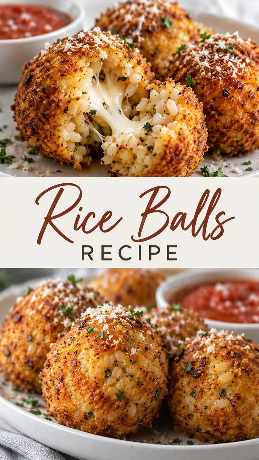 Pinterest image for Rice Balls Recipe, with two photos of the recipe