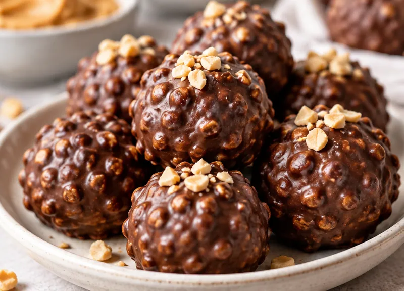 Rice Krispies Chocolate Peanut Butter Balls, ready to serve