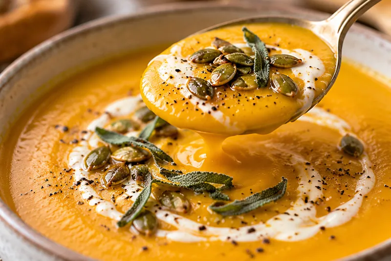 Roasted Butternut Squash Soup, ready to serve