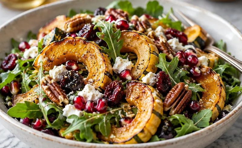 Roasted Delicata Squash Salad with Maple Vinaigrette, ready to serve