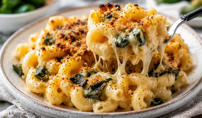 Roasted Poblano Mac and Cheese, ready to serve