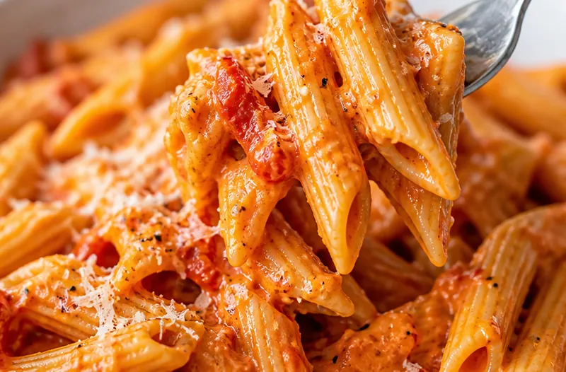 Roasted Red Pepper Pasta, ready to serve