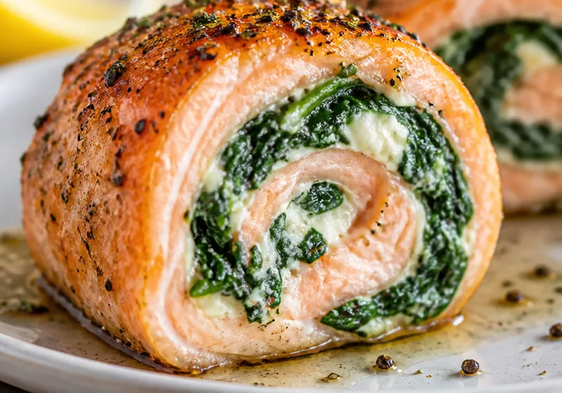 Salmon Spinach Roll Recipe, ready to serve