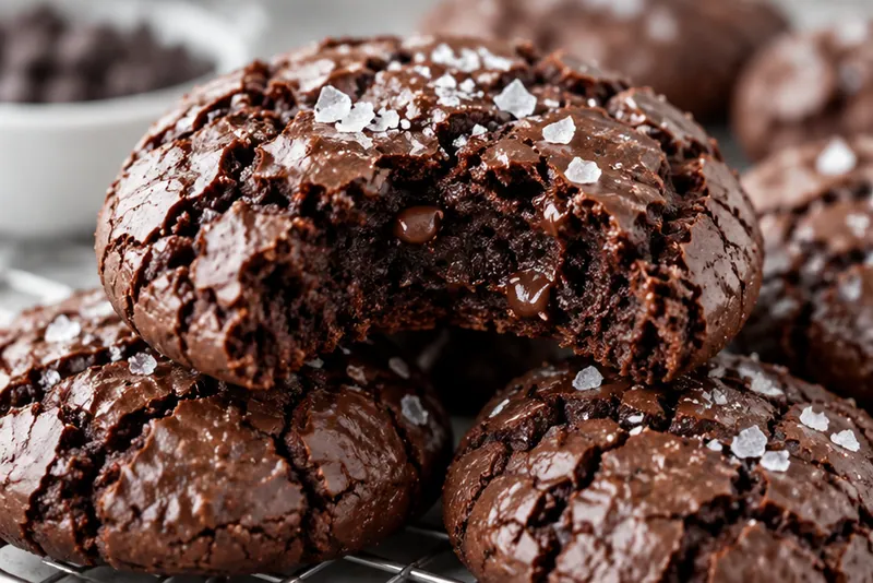 Salted Brownie Crinkle Cookies, ready to serve