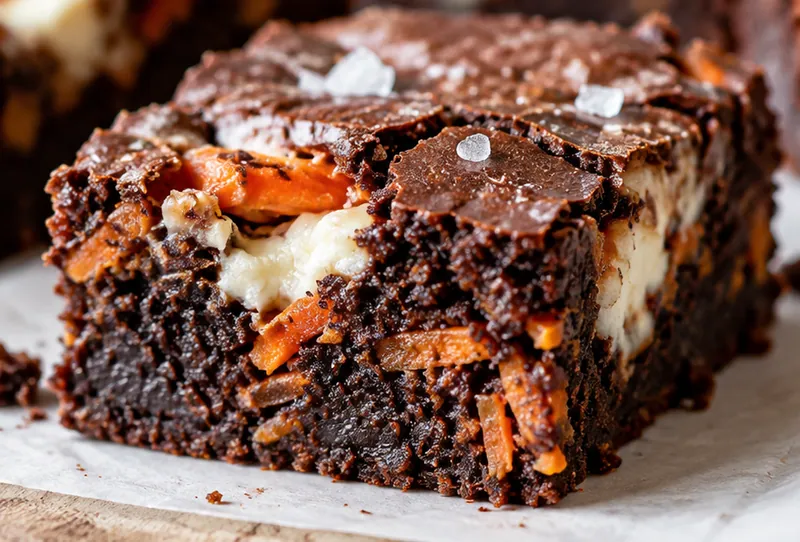 Salty Carrot Goat Cheese Brownie Recipe, ready to serve