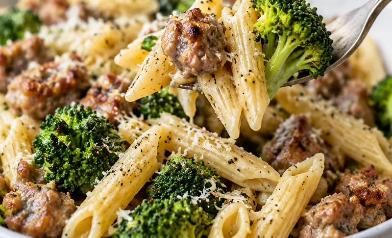 Sausage and Broccoli Pasta, ready to serve