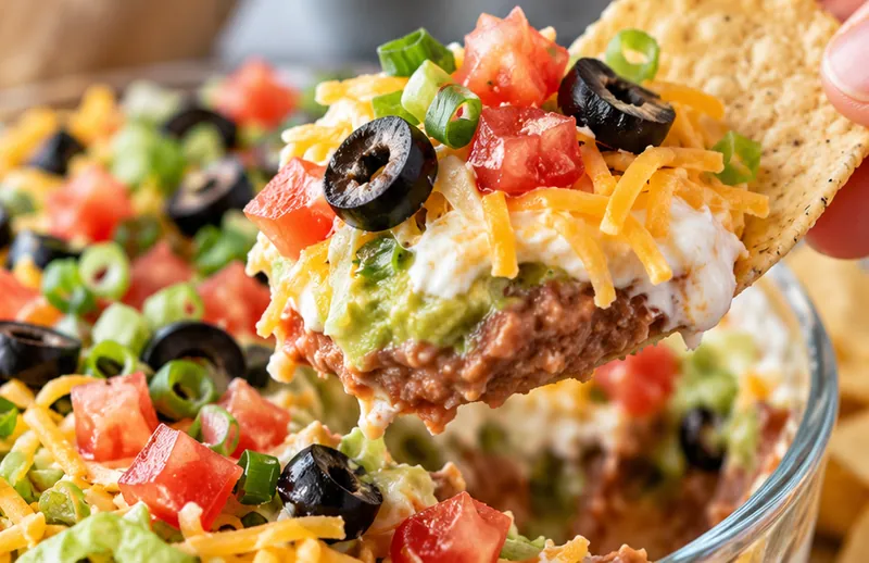 Seven Layer Dip, ready to serve