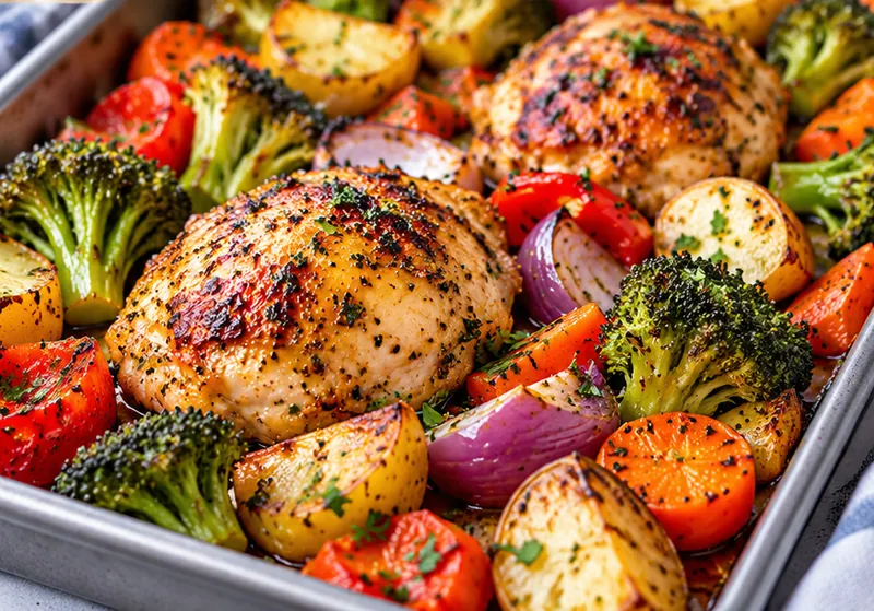 Sheet Pan Chicken and Vegetables, ready to serve