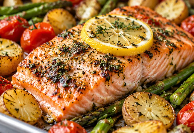 Sheet Pan Lemon Herb Salmon, ready to serve