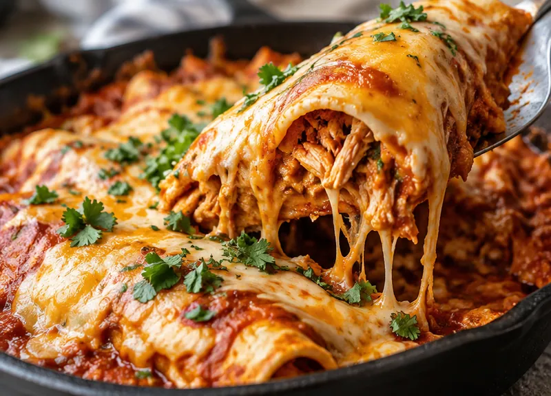 Skillet Chicken Enchiladas Recipe, ready to serve