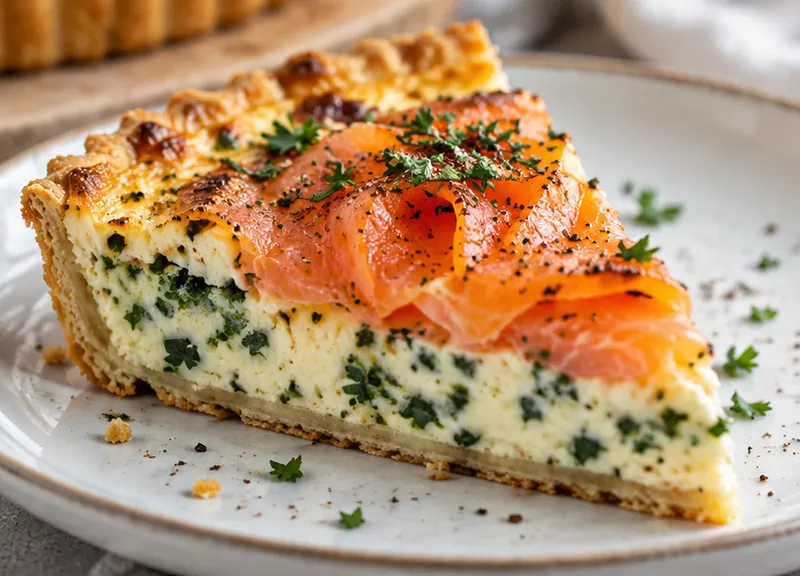Smoked Salmon and Parsley Tart Recipe, ready to serve