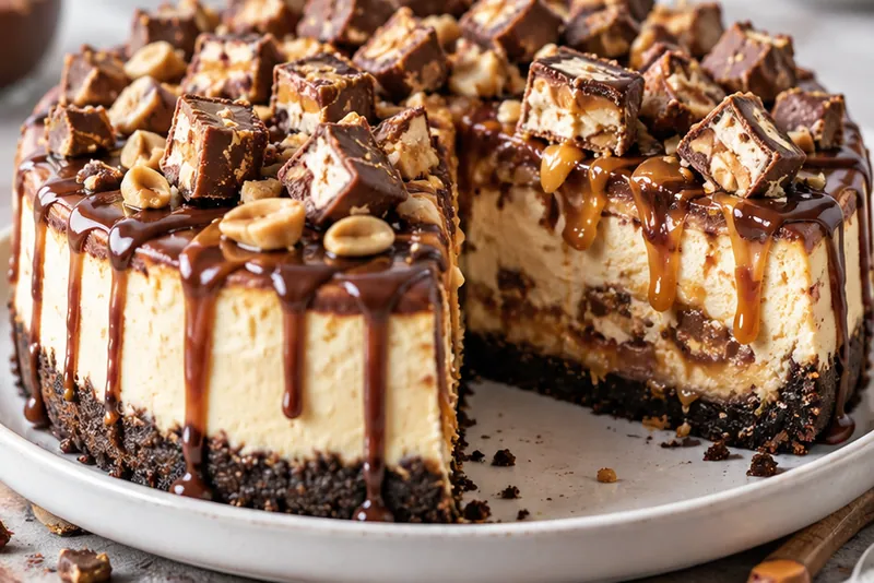 Snickers Cheesecake Recipe, ready to serve