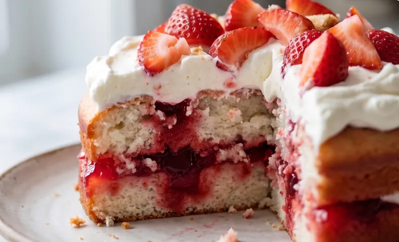 Strawberry Jello Poke Cake, ready to serve